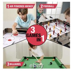 3 Games In 1 Combo Air Powered Hockey Foosball Billiard Pool Game Table 48 New