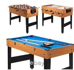 3-in-1 48 Combo Game Table with Soccer, Billiard, Slide Hockey, Wood Foosball Tab