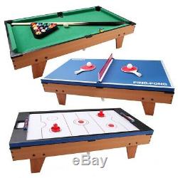 3 in 1 Air Hockey Ping Pong Tennis Pool Table Billiard Swivel Table with Accessory