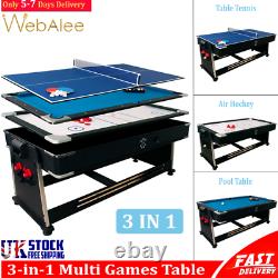 3 in 1 Pool Table Top Multi Games Combo Air Hockey and Table Tennis Accessories