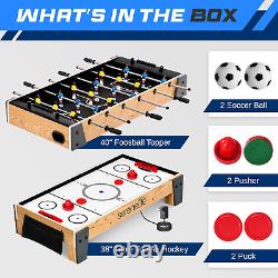 38 Table Top Air Hockey and 40 Foosball Set, 2-In-1 Swivel Game Ta