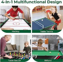 4-In-1 Combination Game Table, 49'' Multi Game with Soccer, Air Hockey, Billiard