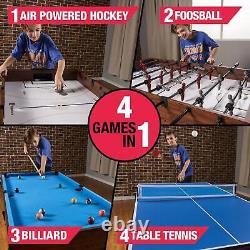 4-In-1 Combo Game Table Foosball Air Powered Hockey Table Tennis Billiards