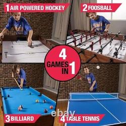 4-In-1 Combo Game Table Foosball Air Powered Hockey Table Tennis Billiards