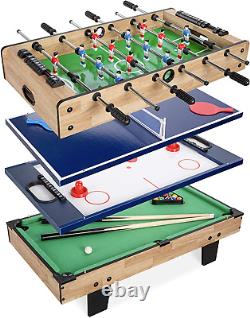 4-In-1 Multi Game Table Combination Set Pool Billiards, Air Hockey, Foosball, &