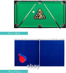 4-In-1 Multi Game Table Combination Set Pool Billiards, Air Hockey, Foosball, &