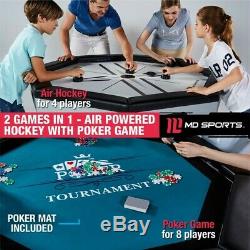 4-Player Air Hockey and Poker Game Multi-Game Table w LED Scorer + Sound Effects