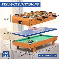 4-in-1 32 Combination Game Table for Foosball, Air Hockey, Billiards and