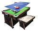 4 in 1 7Ft Green Pool Table + Air Hockey + Tennis Table Tennis + Dinner table
