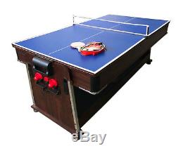 4 in 1 7Ft Green Pool Table + Air Hockey + Tennis Table Tennis + Dinner table