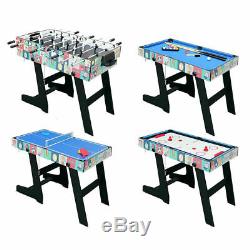 4-in-1 Game Table with Pool Billiard Slide Hockey Foosball and Table Tennis