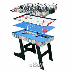 4-in-1 Game Table with Pool Billiard Slide Hockey Foosball and Table Tennis