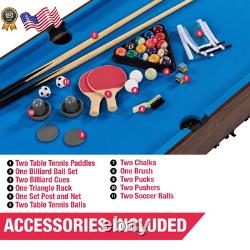 54 4-In-1 Multi Game Pool Table Tennis Pong Table Air Hockey Foosball NEW