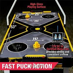 54 Air Hockey Game Table, Overhead Electronic Scorer, Black/Yellow