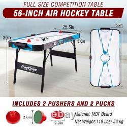 56 Air-Powered Hockey Table 12V Sport Game Pushers Pucks LED Scoreboard Blue