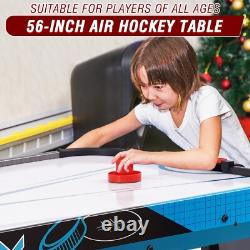 56 Air-Powered Hockey Table 12V Sport Game Pushers Pucks LED Scoreboard Blue