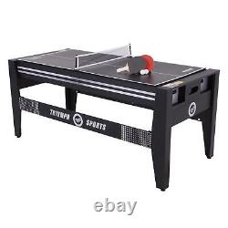 6 FT 4-In-1 Rotating Swivel Multigame Table with Air Powered Hockey, Table and