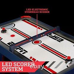 60 Inch Air Powered Hockey Table With Overhead Electronic Scorer Blue Red