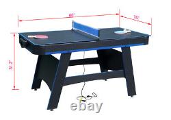 60in Pool Table, Air-Hockey, Table Tennis, Multi-Game Table 2-in-1 Black