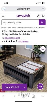 7'3 Multiple Games Table, Air Hockey, Dining and Table Tennis Table