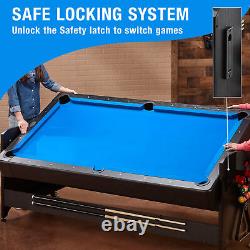 7' Pool Table, Air-Hockey, Table Tennis, Multi-Game Ping Pong Blue 3-in-1