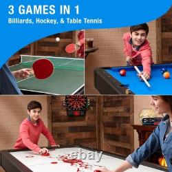 7' Pool Table, Air-Hockey, Table Tennis, Multi-Game Ping Pong Blue 3-in-1