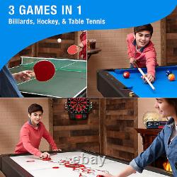 7' Pool Table, Air-Hockey, Table Tennis, Multi-Game Ping Pong Blue 3-in-1