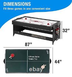 7' Pool Table, Air-Hockey, Table Tennis, Multi-Game Ping Pong Grey 3-in-1