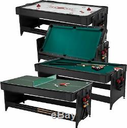 7ft Billiard Table Set Pool Cue Ball Drop Pockets Chalk Air Hockey Ping Pong Net