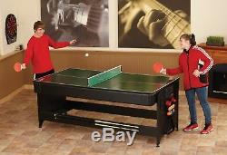 7ft Billiard Table Set Pool Cue Ball Drop Pockets Chalk Air Hockey Ping Pong Net