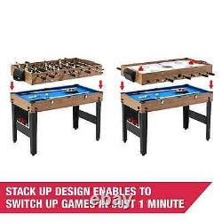 AIR HOCKEY POOL BILLIARD FOOSBALL GAME TABLE 48 3-in-1 Accessories Included