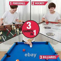 AIR HOCKEY POOL BILLIARD FOOSBALL GAME TABLE 48 3-in-1 Accessories Included