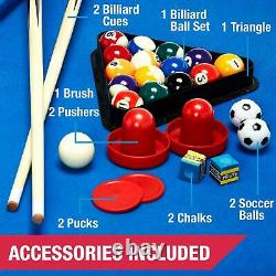 AIR HOCKEY POOL BILLIARD FOOSBALL GAME TABLE 48 3-in-1 Accessories Included New