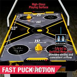Air Hockey Game Table 54 Inch Overhead Electronic Scorer Black Yellow Solid Mdf