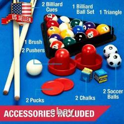 Air Hockey Pool Billiard Foosball Game Table 48 3-in-1 Accessories Included