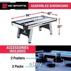 Air Hockey Table 84 in Electronic Scorer LED Lights for Adult Kids Black White