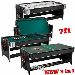 Billiard Play Set 7ft Table Air Hockey Ping Pong Pool Game Cue Ball Drop Pockets