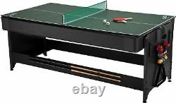 Billiard Play Set 7ft Table Air Hockey Ping Pong Pool Game Cue Ball Drop Pockets