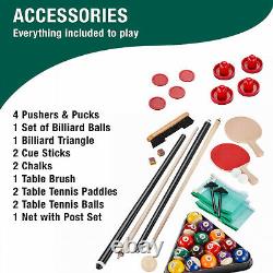 Combo Game Table Billiards + Air Hockey + Table Tennis Accessories Included