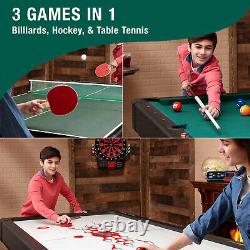 Combo Game Table Billiards + Air Hockey + Table Tennis Accessories Included