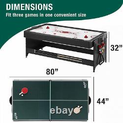 Combo Game Table Billiards + Air Hockey + Table Tennis Accessories Included