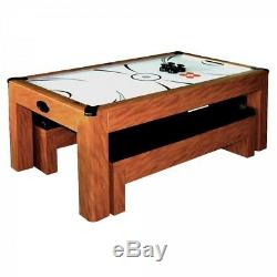 Combo Game Table Cherry 7ft Air Hockey w Table Tennis Conversion Top 2 Benches