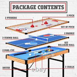 Complete 4 in 1 Sports Arcade Table Pool, Air Hockey, Table Tennis & More