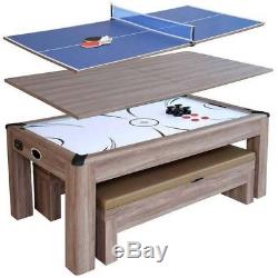 Driftwood NG1137H 7-ft Air Hockey Table Tennis Ping Pong Combo Set with Benches