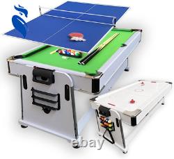 Emerald 7FT Multi-Game Pool Table Air Hockey & Table Tennis Green & White NEW