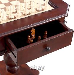 Fortress Chess, Checkers & Backgammon Pedestal Game Table & Chairs Set Mahogan