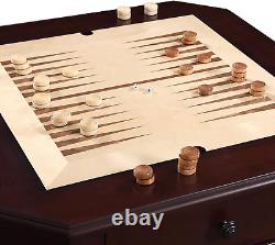 Fortress Chess, Checkers & Backgammon Pedestal Game Table & Chairs Set Mahogan