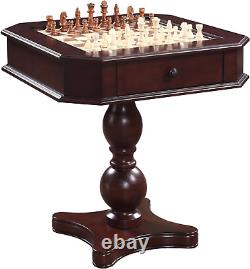 Fortress Chess, Checkers & Backgammon Pedestal Game Table & Chairs Set Mahogan