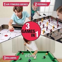 Game Table Air Powered Hockey Foosball and Billiards 48 Inch 3-in-1 Combo Green