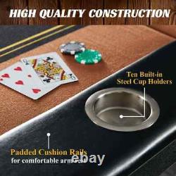 Indoor Game Room 10 Player Poker Table Cushioned Top Rail Metal Cup Holders NEW